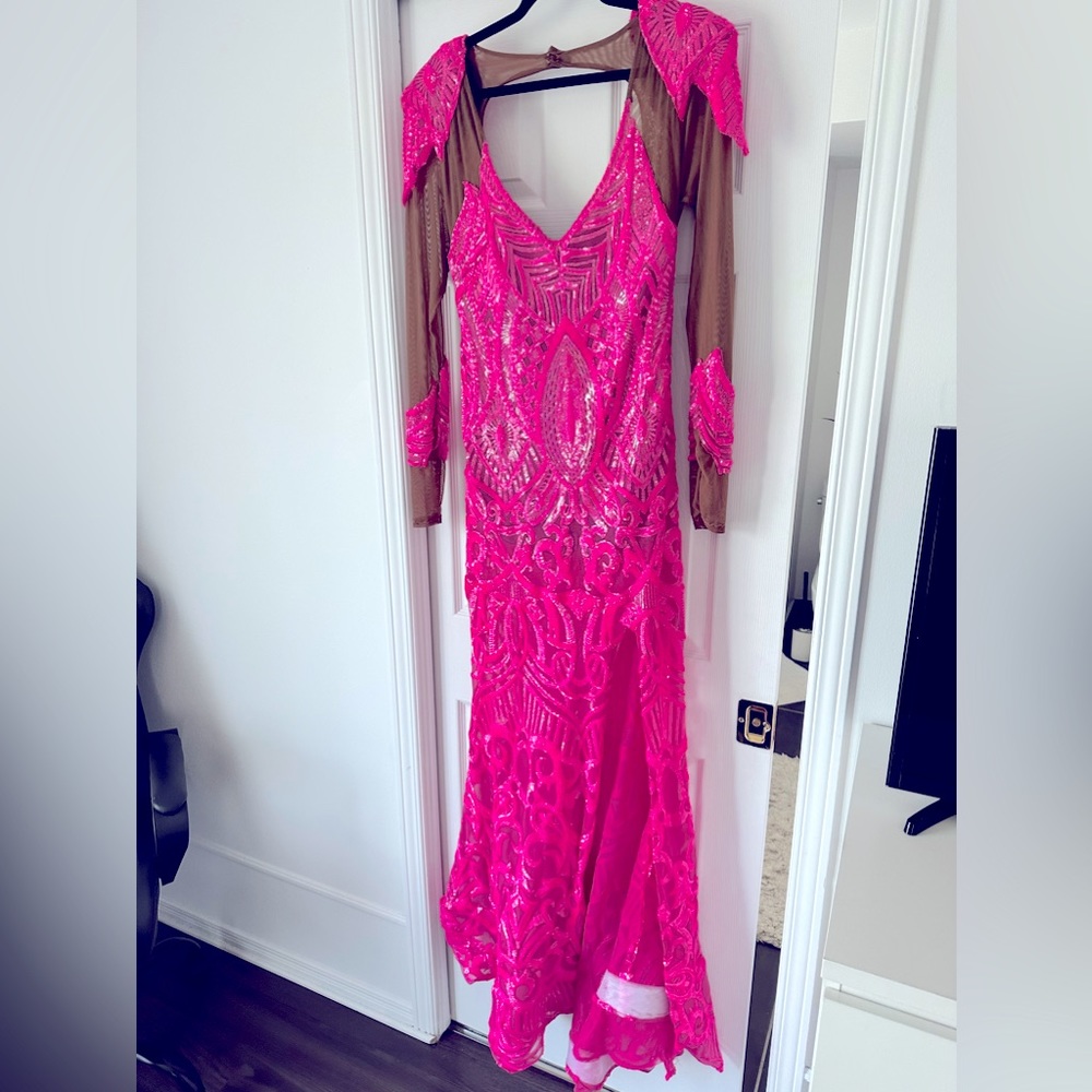 Custom made mermaid dress in hot pink lace
